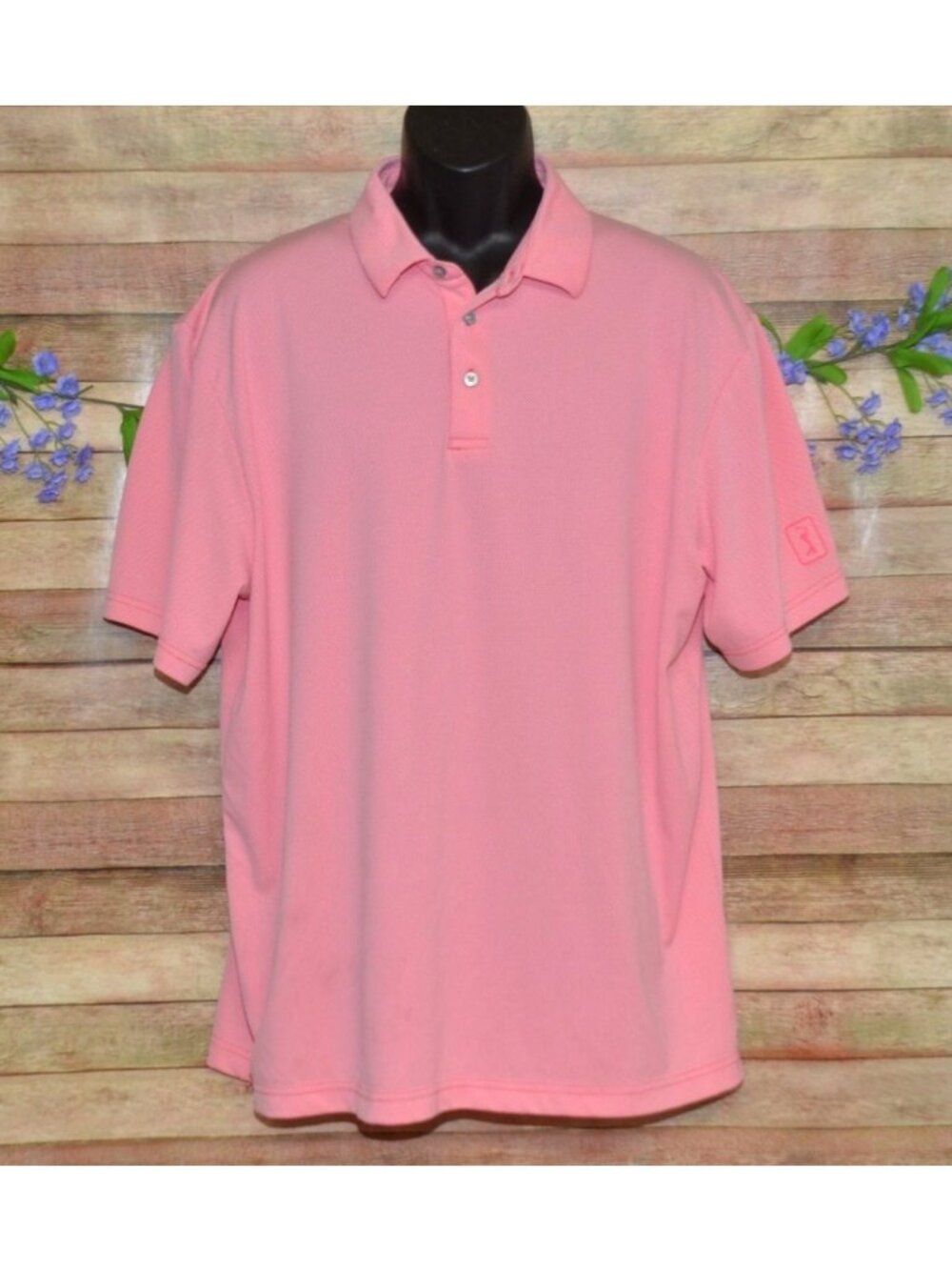 PGA Tour Men's Pink Micro Print Golf Polo Shirt Size XL Embroidered Logo Preppy